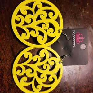 New Paparazzi yellow teak wood earrings